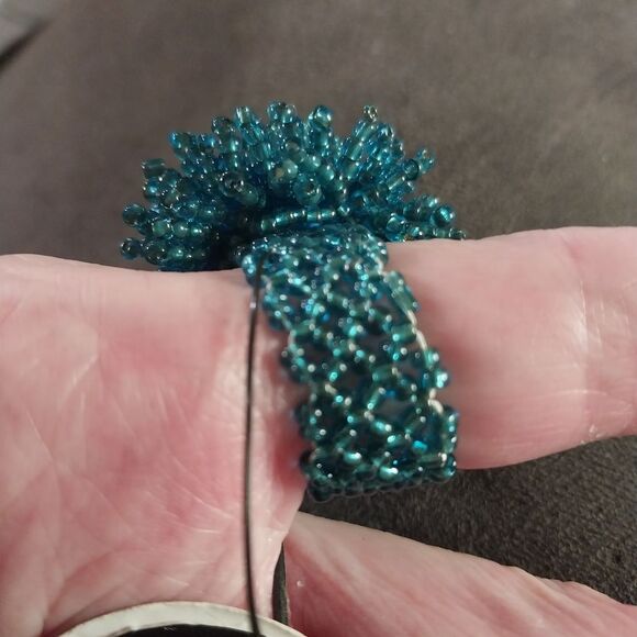 Elegant Teal Blue Beaded Statement Ring - Picture 2 of 5